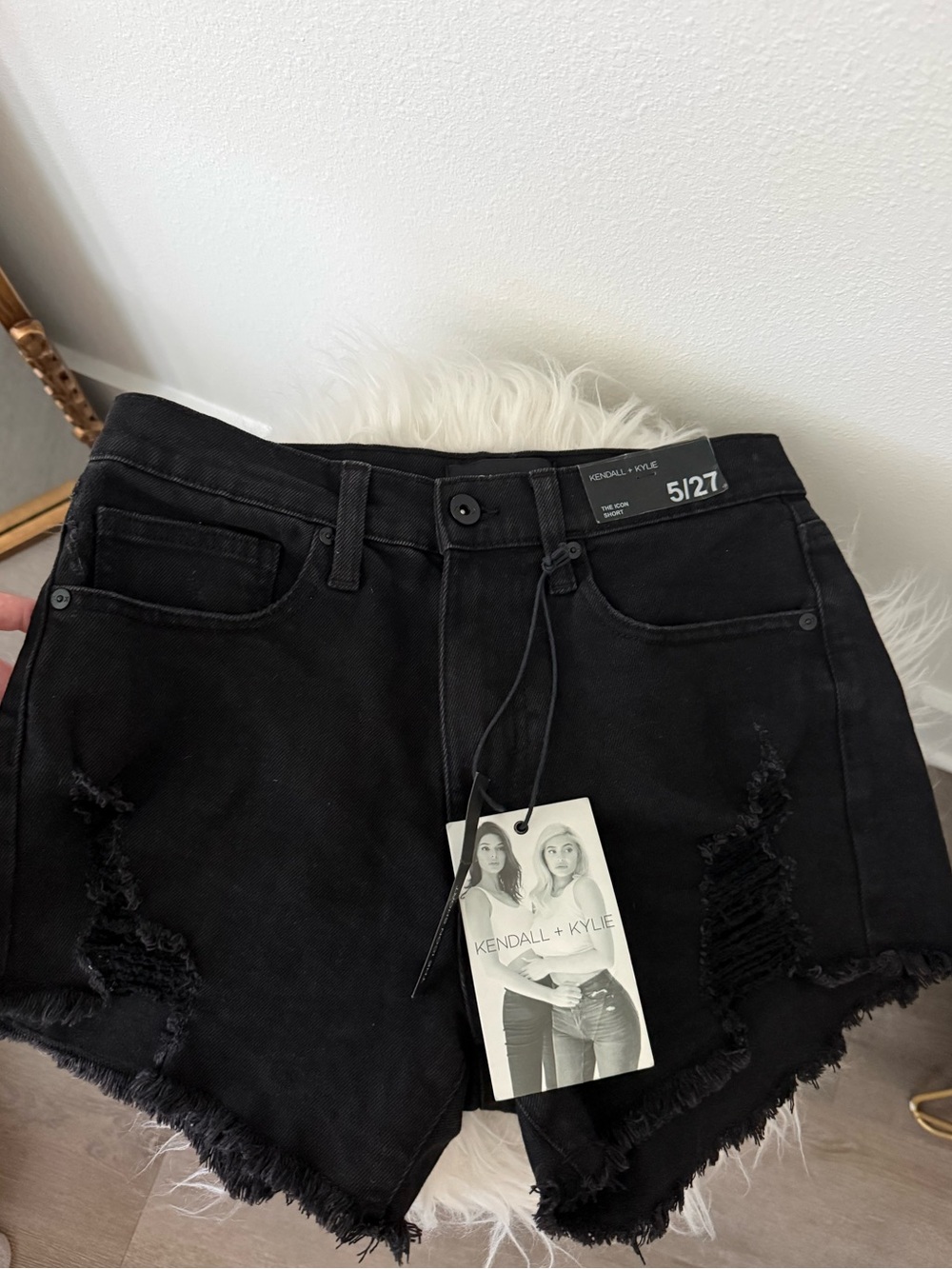 Kendall & Kylie Black Frayed Distressed Denim Shorts size 27